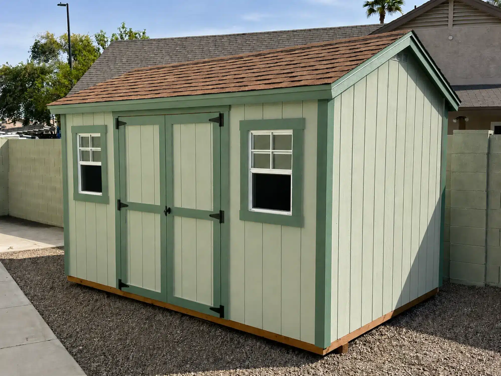8x12 custom wood storage shed built in Chandler, Arizona