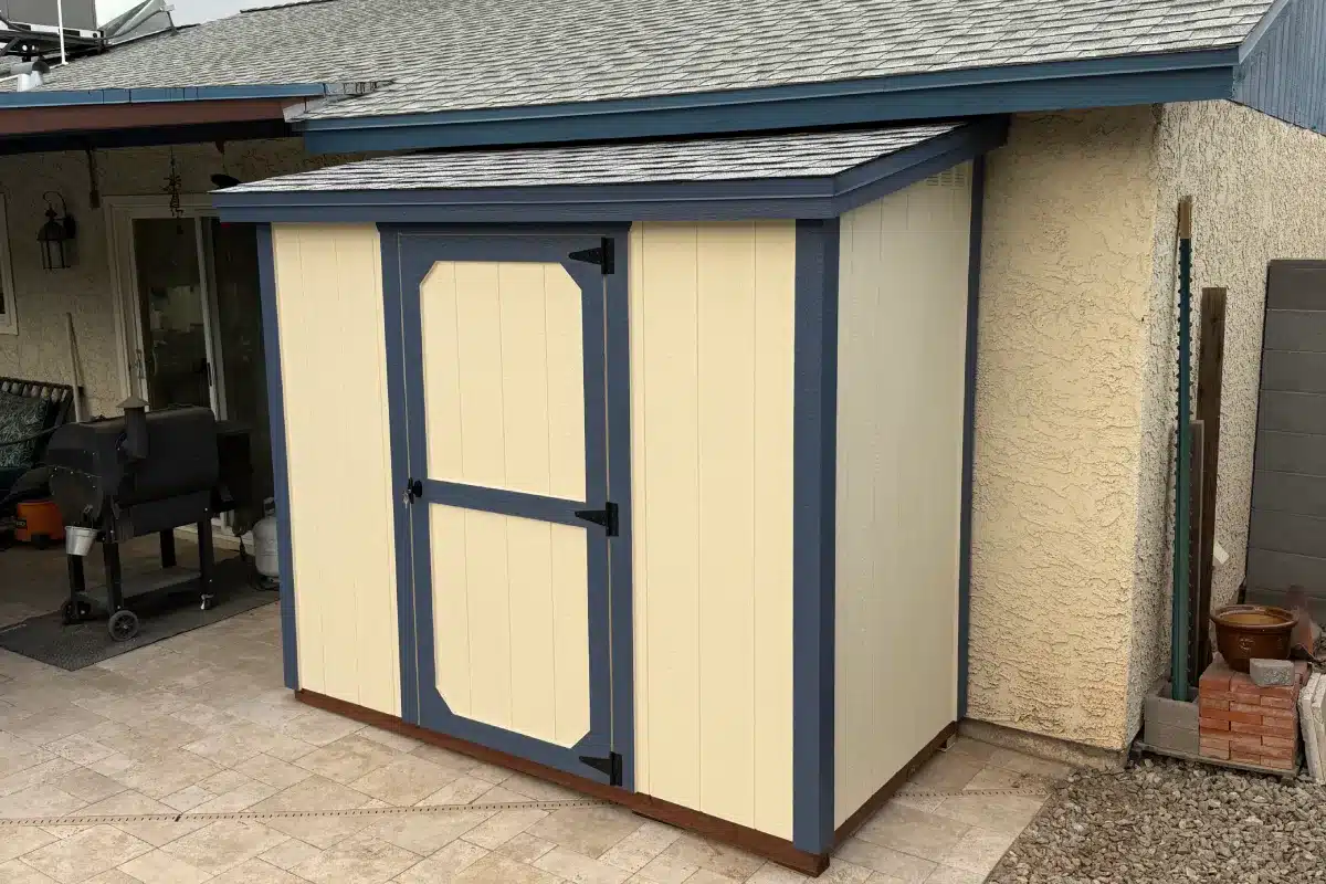 Custom lean-to wood shed in Chandler, AZ painted to match the home