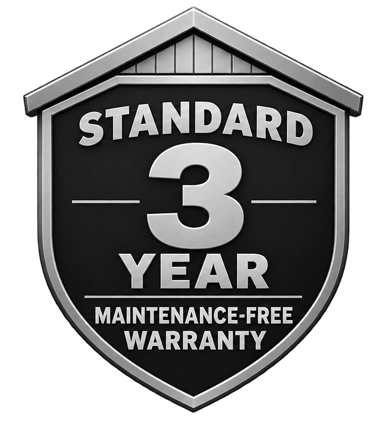 Sheds Up Standard shed 3-year maintenance-free warranty badge