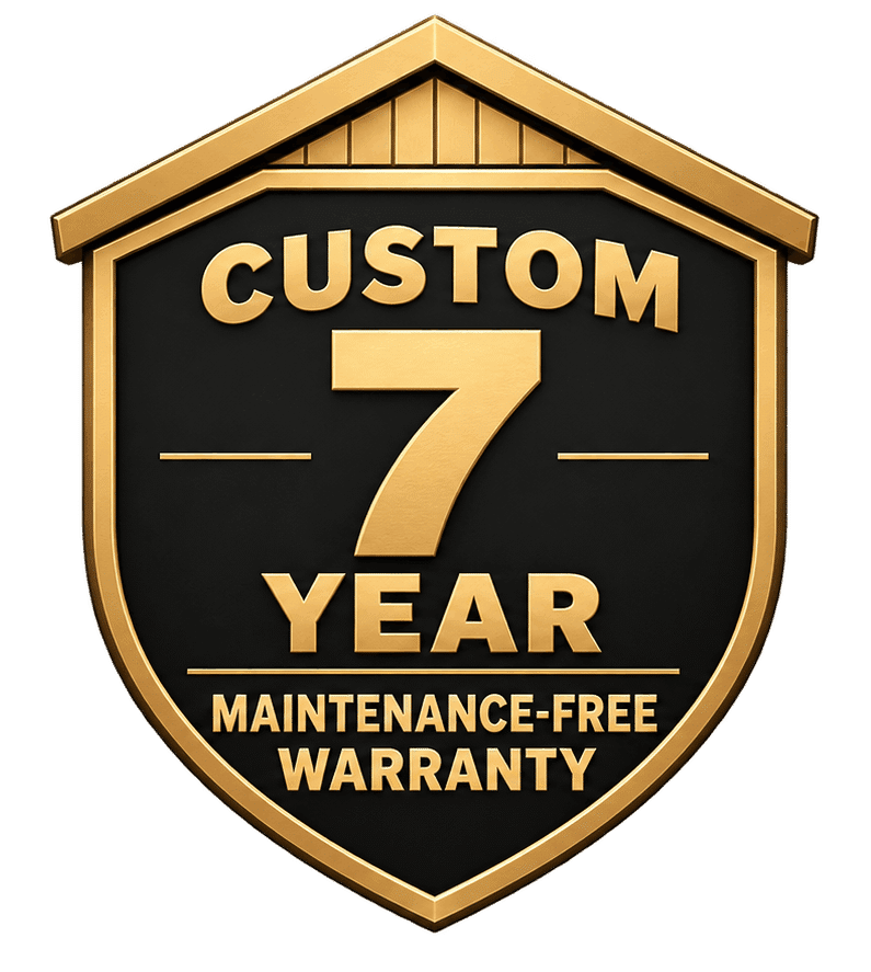 Sheds Up Custom shed 7-year maintenance-free warranty badge