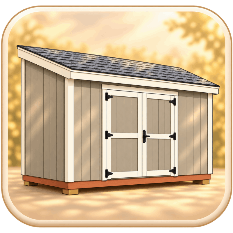 Clip art of a lean-to shed with a single-slope shingle roof and double doors